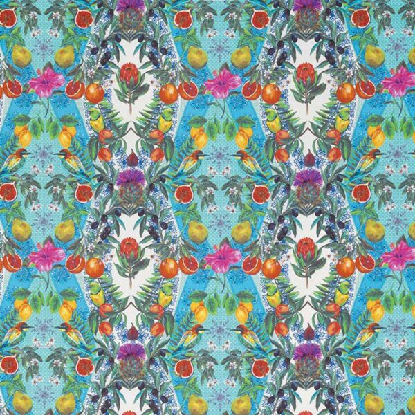 Talavera Fabric - Persian Blue / Turquoise by multicolour botanical cotton fabric from Matthew Williamson