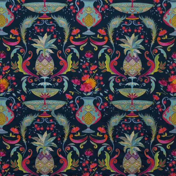 La Fuente Fabric - Navy / Turquoise / Cerise by multicolour botanical embroideried fabric from Matthew Williamson