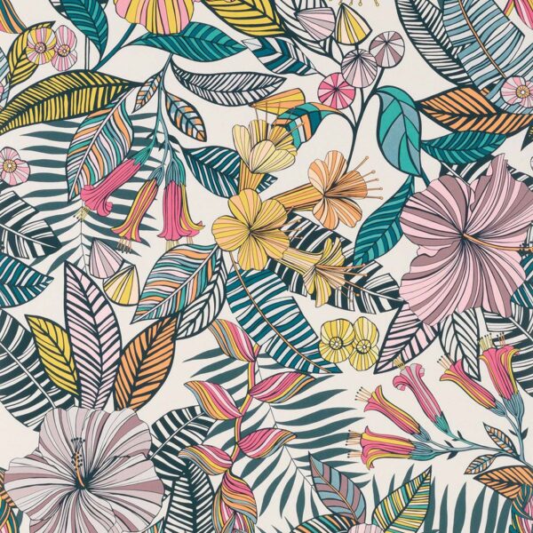 Valldemossa Wallpaper - Cerise / Coral / Turquoise by multicolour botanical wallpaper from matthew williamson