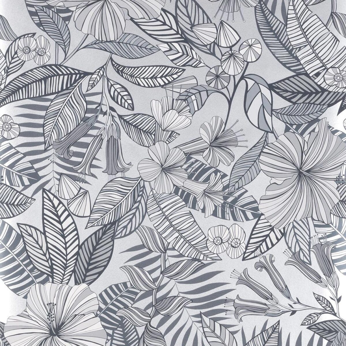 Valldemossa Wallpaper - Black / White / Silver by black-grey botanical wallpaper from matthew williamson
