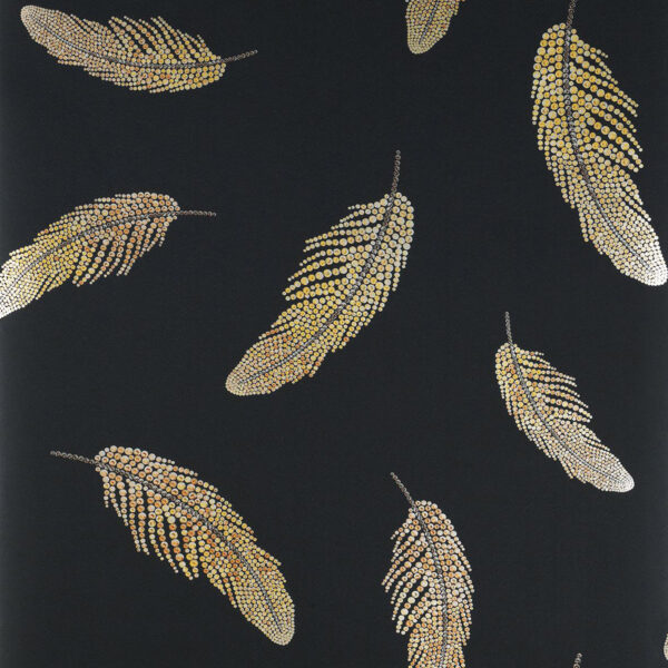 Adornado Wallpaper - Charcoal / Amber / Citrine by black-grey botanical wallpaper from matthew williamson