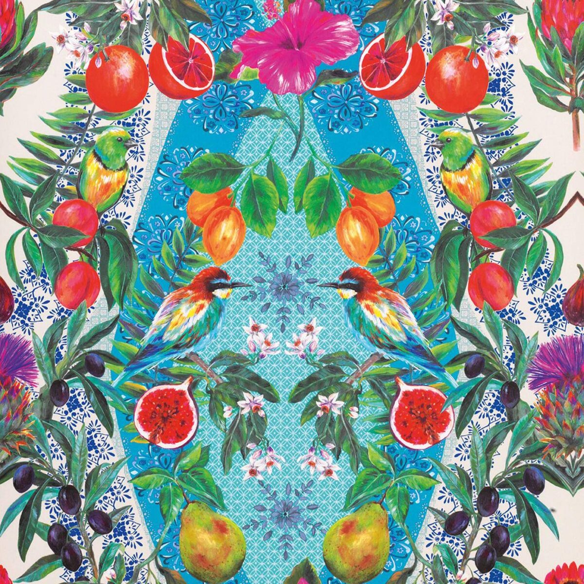 Talavera Wallpaper - Persian Blue / Turquoise by multicolour botanical wallpaper from matthew williamson