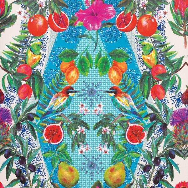 Talavera Wallpaper - Persian Blue / Turquoise by multicolour botanical wallpaper from matthew williamson