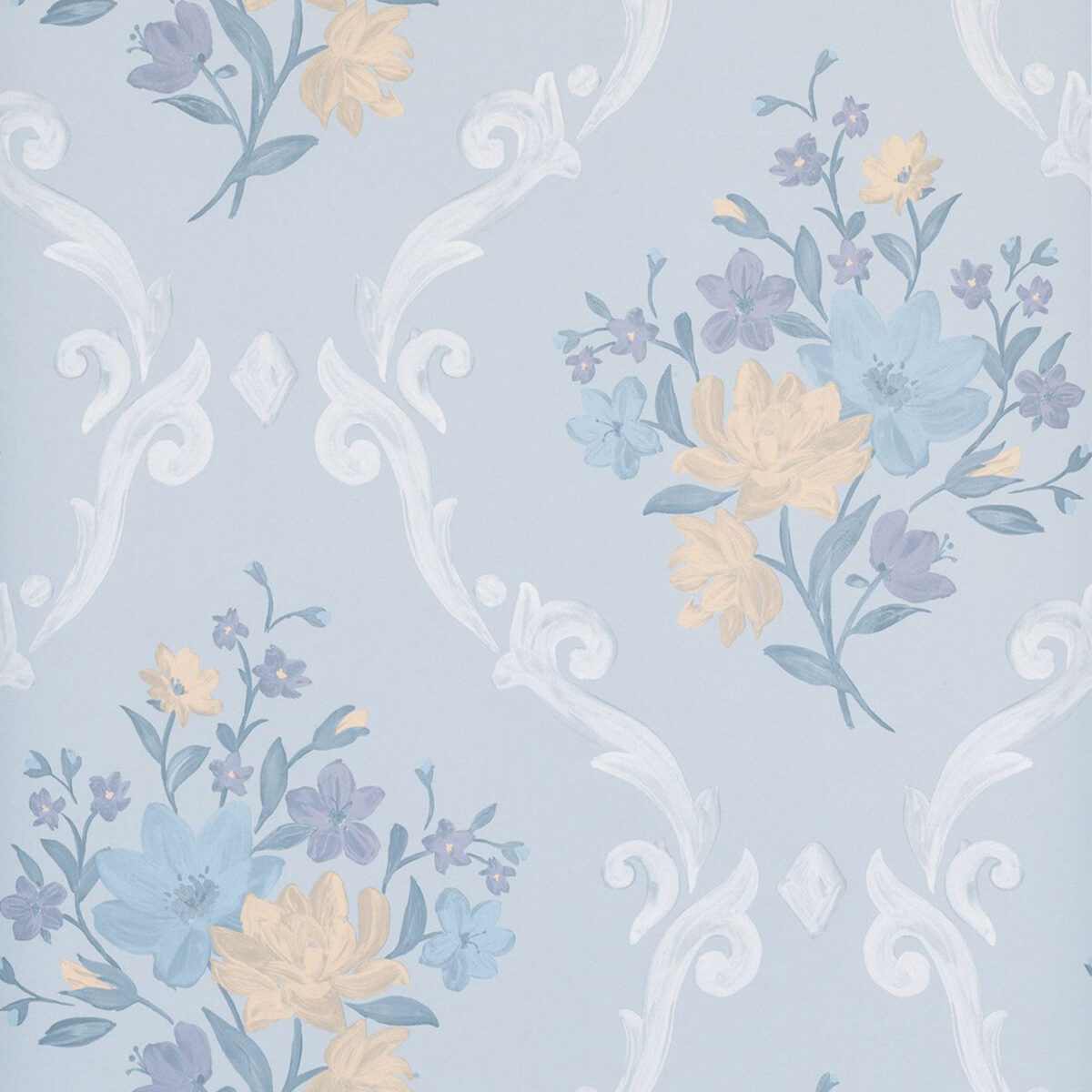 Almudaina Wallpaper - Stone / Blue / Marigold / Lavender by blue botanical wallpaper from matthew williamson