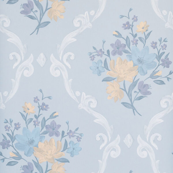 Almudaina Wallpaper - Stone / Blue / Marigold / Lavender by blue botanical wallpaper from matthew williamson