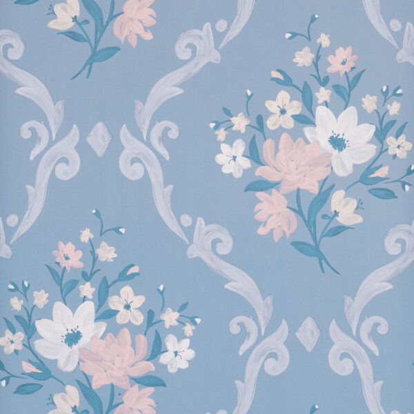 Almudaina Wallpaper - Powder Blue / Cream / Blush by blue botanical wallpaper from matthew williamson