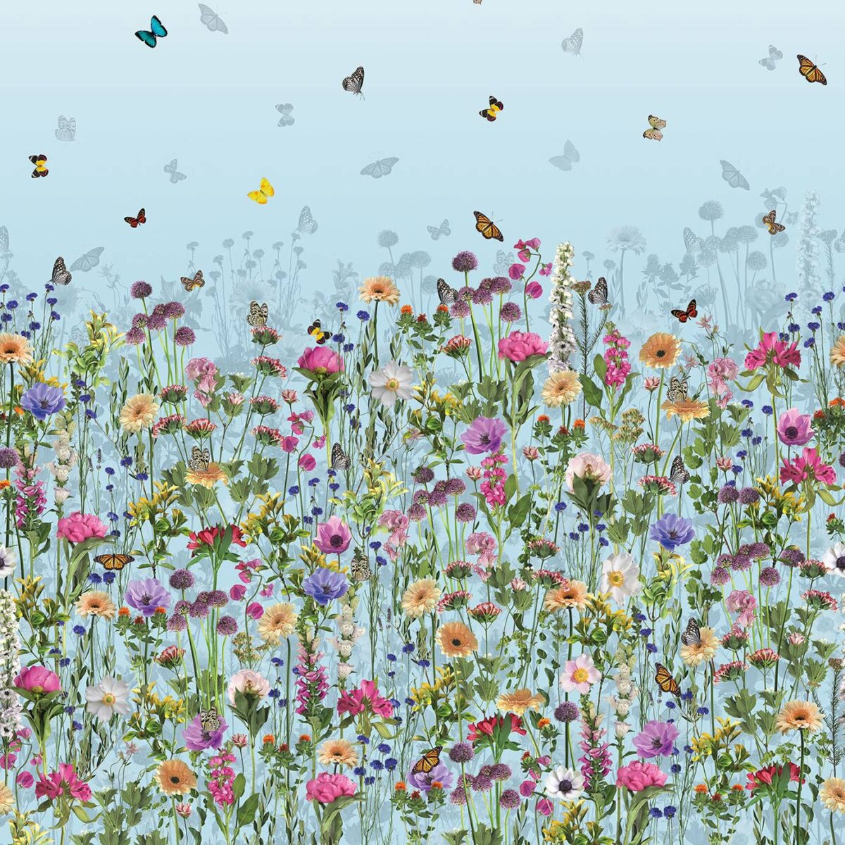 Deya Meadow Wallpaper - Sky Blue / Multi by blue botanical wallpaper from matthew williamson