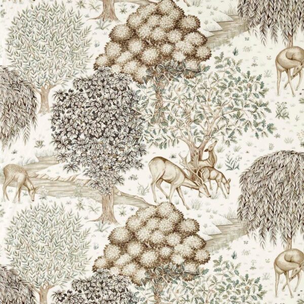 The Brook Wide Width Fabric - Sage / Linen by brown animal cotton fabric from William Morris & Co