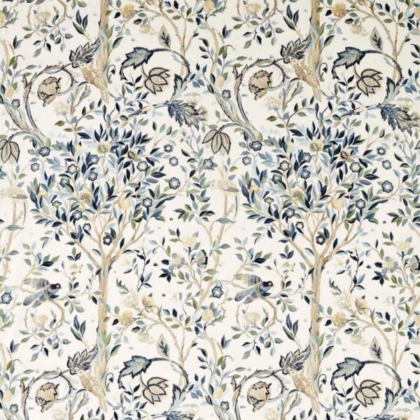 Melsetter Wide Width Fabric - Indigo / Sage by blue botanical cotton fabric from William Morris & Co