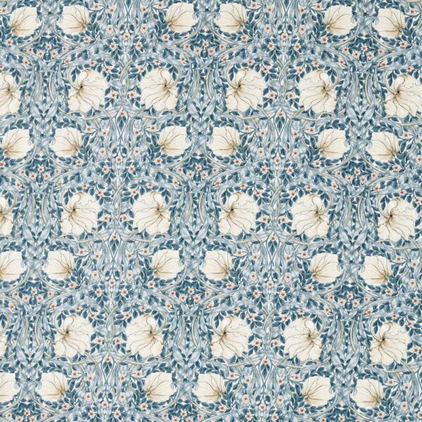 Pimpernel Wide Width Fabric - Light Blue / Coral by blue botanical cotton fabric from William Morris & Co
