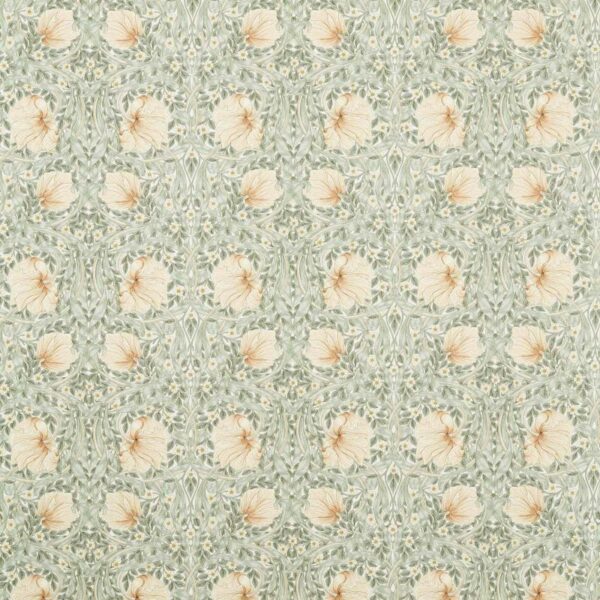 Pimpernel Wide Width Fabric - Sage / Caramel by green botanical cotton fabric from William Morris & Co