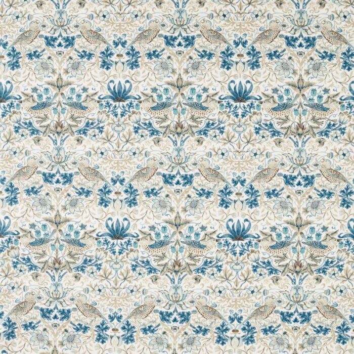 Strawberry Thief Wide Width Fabric - Mineral Blue / Linen swatch