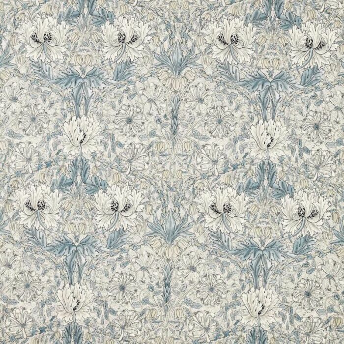 Pure Honeysuckle & Tulip Wide Width Fabric - Mineral Blue / Cream swatch