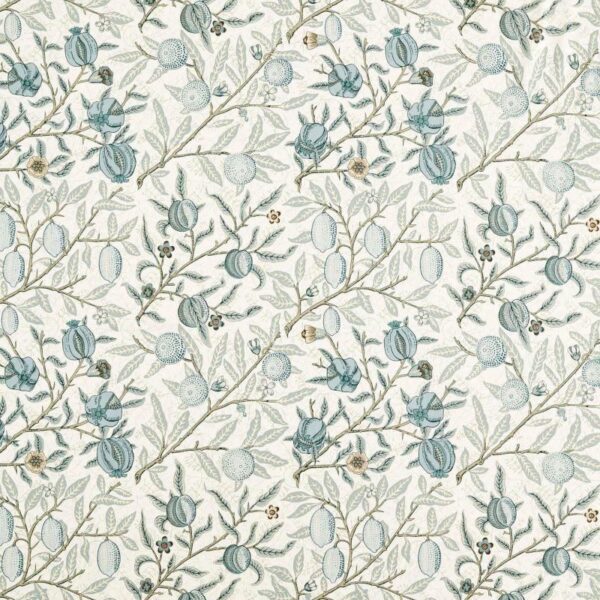 Fruit Wide Width Fabric - Mineral Blue by blue botanical cotton fabric from William Morris & Co