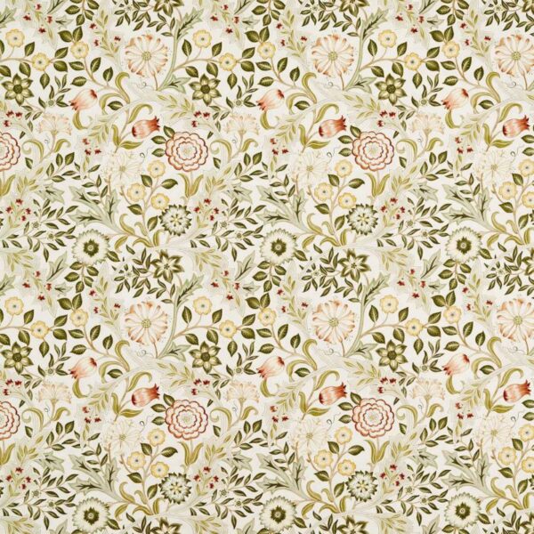 Wilhelmina Wide Width Fabric - Russet / Leaf Green by green botanical cotton fabric from William Morris & Co