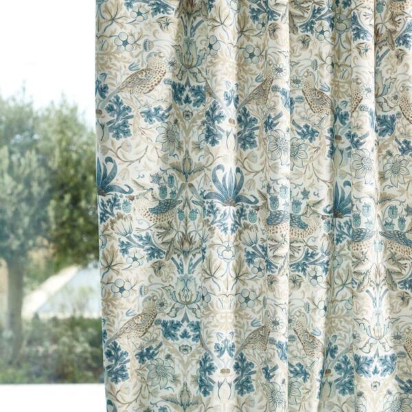 Strawberry Thief Wide Width Fabric - Mineral Blue / Linen by Strawberry Thief Wide Width Fabric - Mineral Blue / Linen from