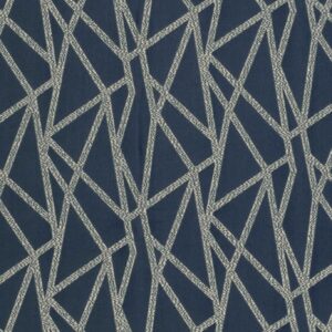 blue geometric embroideried fabric from Clarke & Clarke