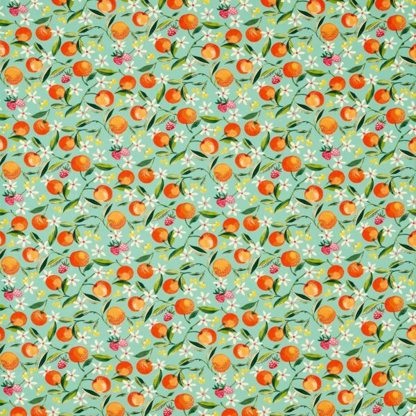Orange Blossom Fabric - Jade by green botanical cotton fabric from Studio G