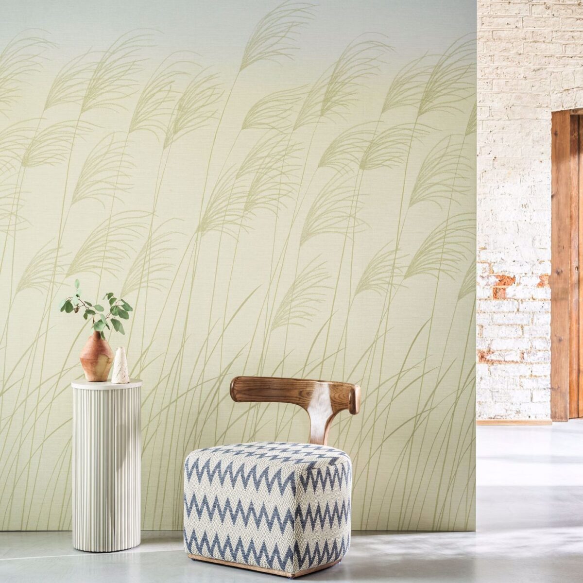 Miscanthus Wallpaper - Buttermilk / Sky by Miscanthus Wallpaper - Buttermilk / Sky from