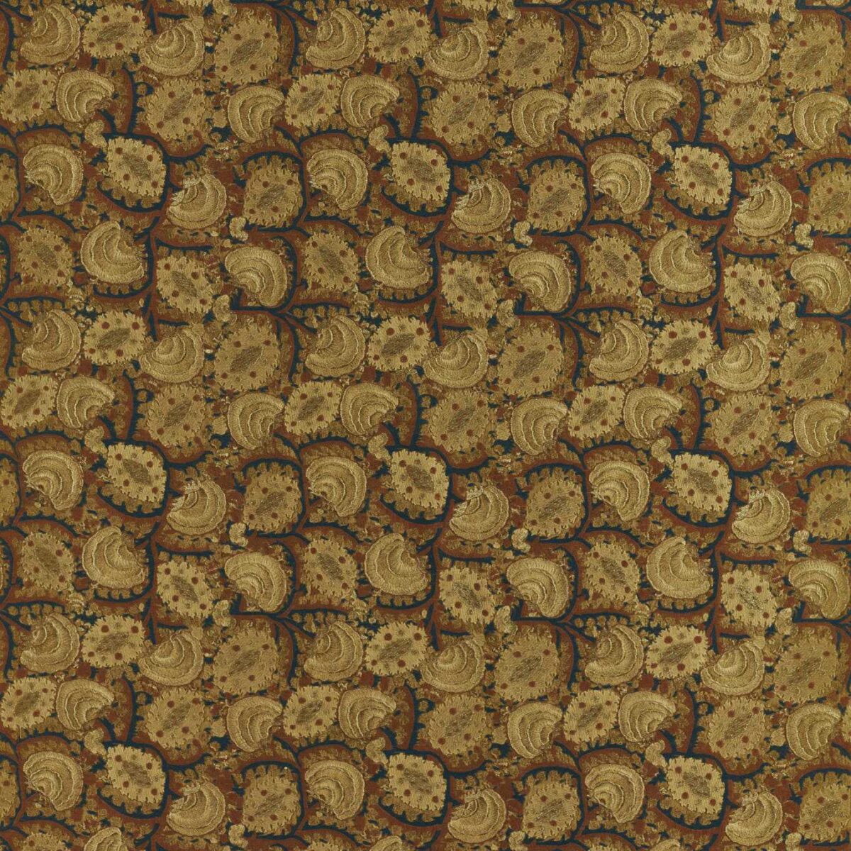 Suzani Archive Embroidery Fabric - Antique Gold / Ink by brown botanical embroideried fabric from Zoffany