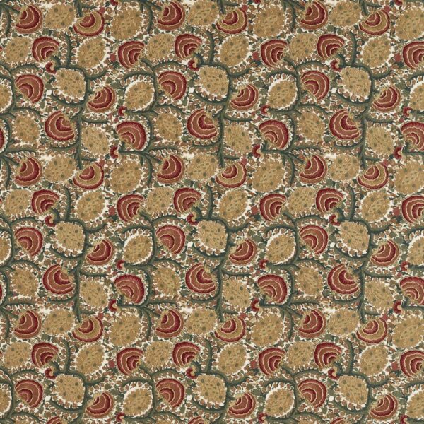 Suzani Archive Embroidery Fabric - Russet / Sage Green by brown botanical embroideried fabric from Zoffany