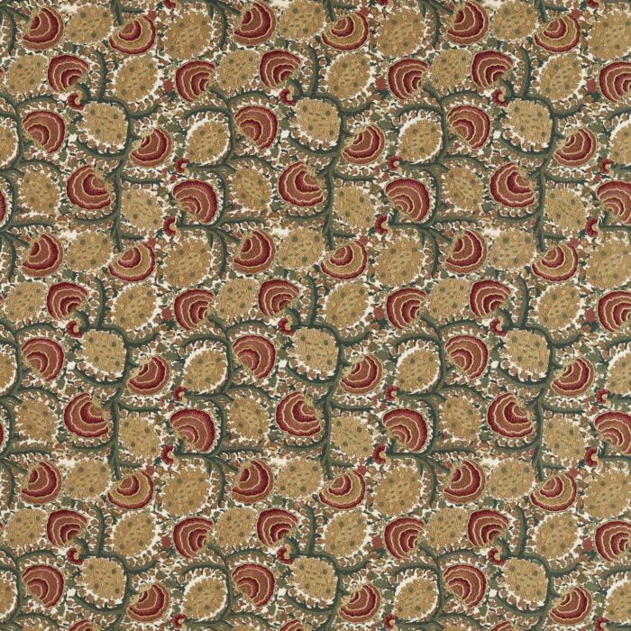 Suzani Archive Embroidery Fabric - Russet / Sage Green swatch