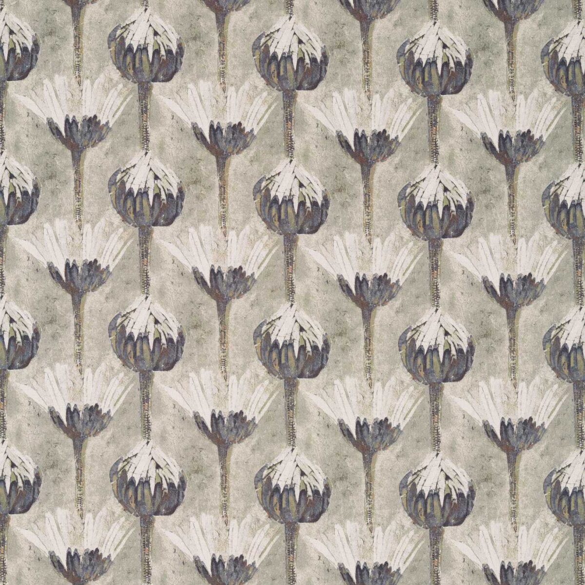 Marketa Fabric - Blue Umber by black-grey botanical linen fabric from Zoffany
