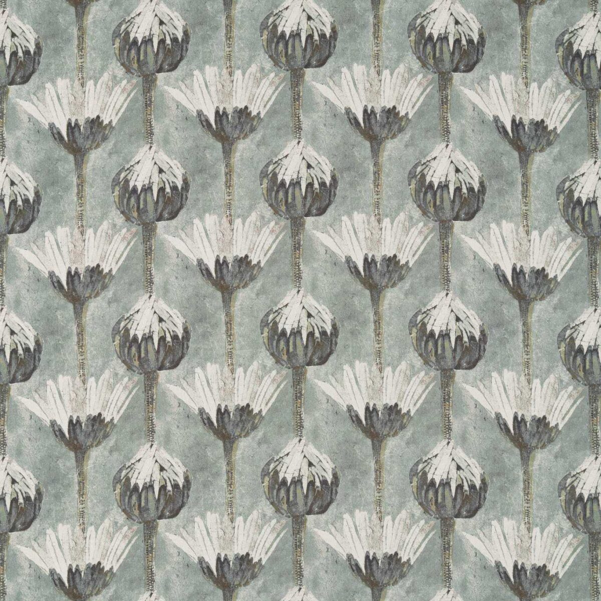 Marketa Fabric - Logwood Grey by black-grey botanical linen fabric from Zoffany