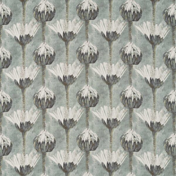 Marketa Fabric - Logwood Grey by black-grey botanical linen fabric from Zoffany
