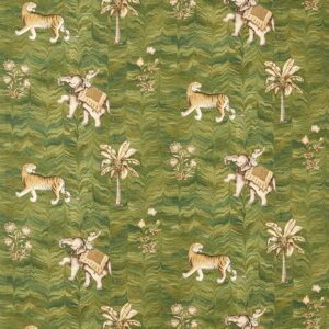 green animal linen fabric from Zoffany