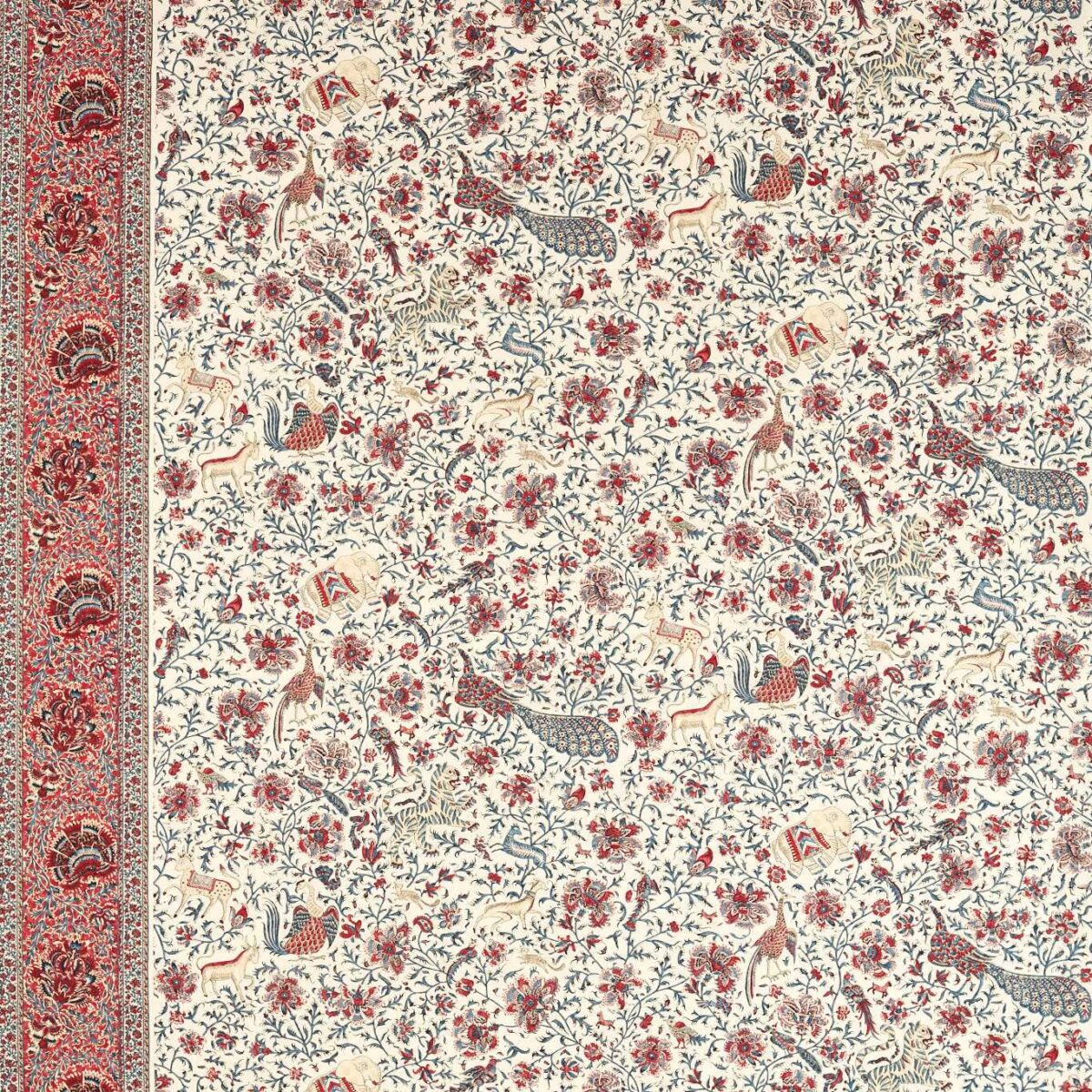 Mughal Menagerie Fabric - Indigo / Madder by red misc linen fabric from Zoffany