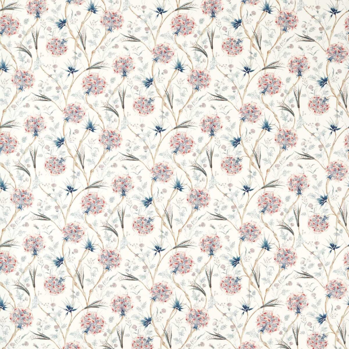 Wallichi Fabric - Faded Madder / Indigo by blue botanical cotton fabric from Zoffany