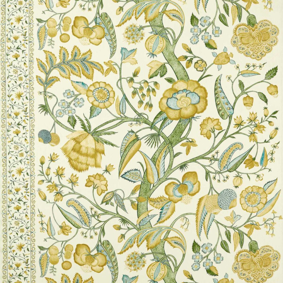 Artisan Palampore Fabric - Primrose by green botanical linen fabric from Zoffany