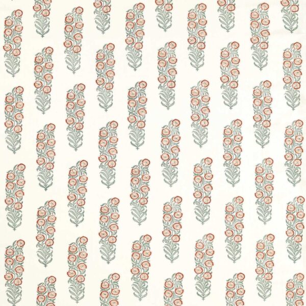 Sanganeri Block Print Fabric - Tuscan Pink / Eau de Nil by blue botanical linen fabric from Zoffany