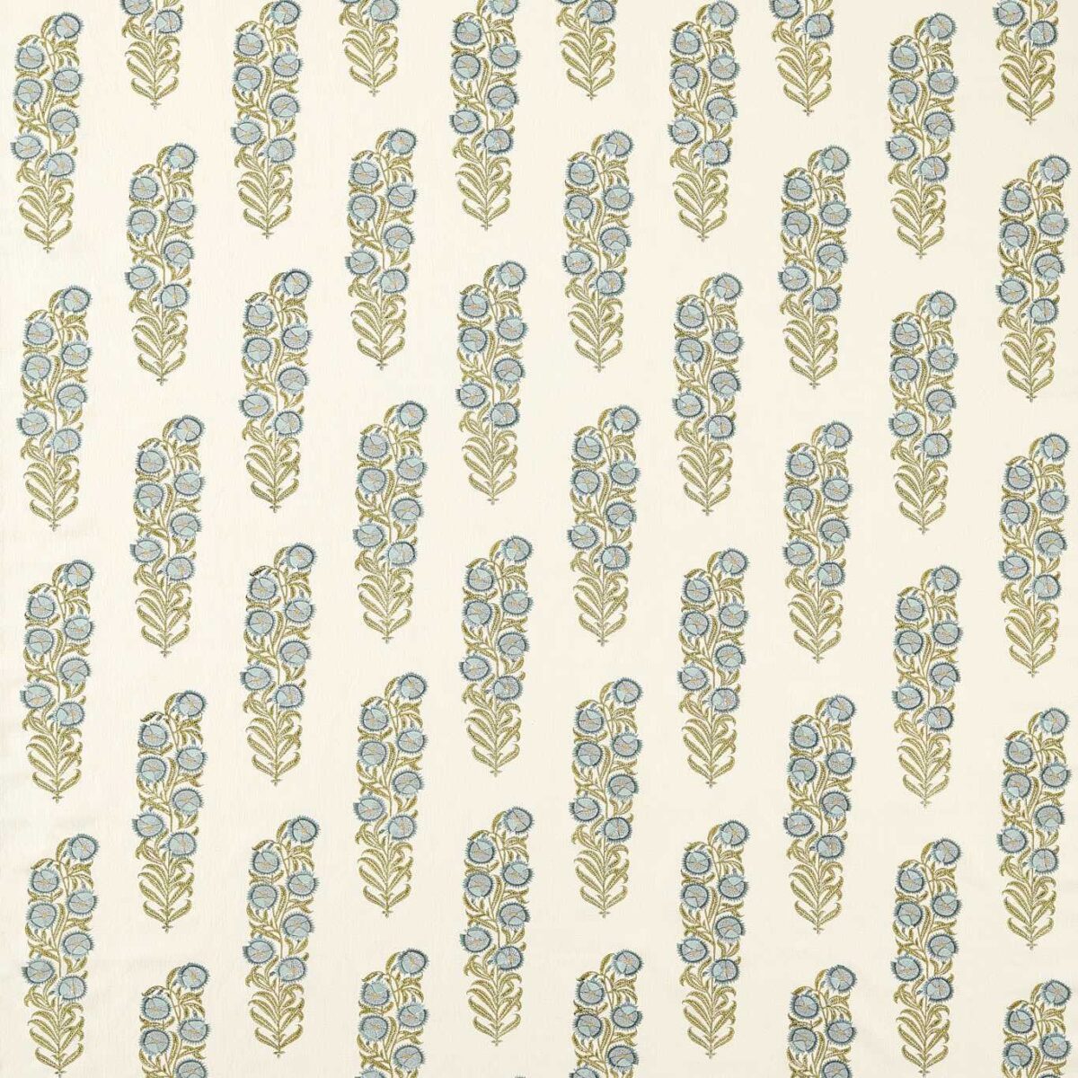 Sanganeri Block Print Fabric - Tempest / Olive by blue botanical linen fabric from Zoffany
