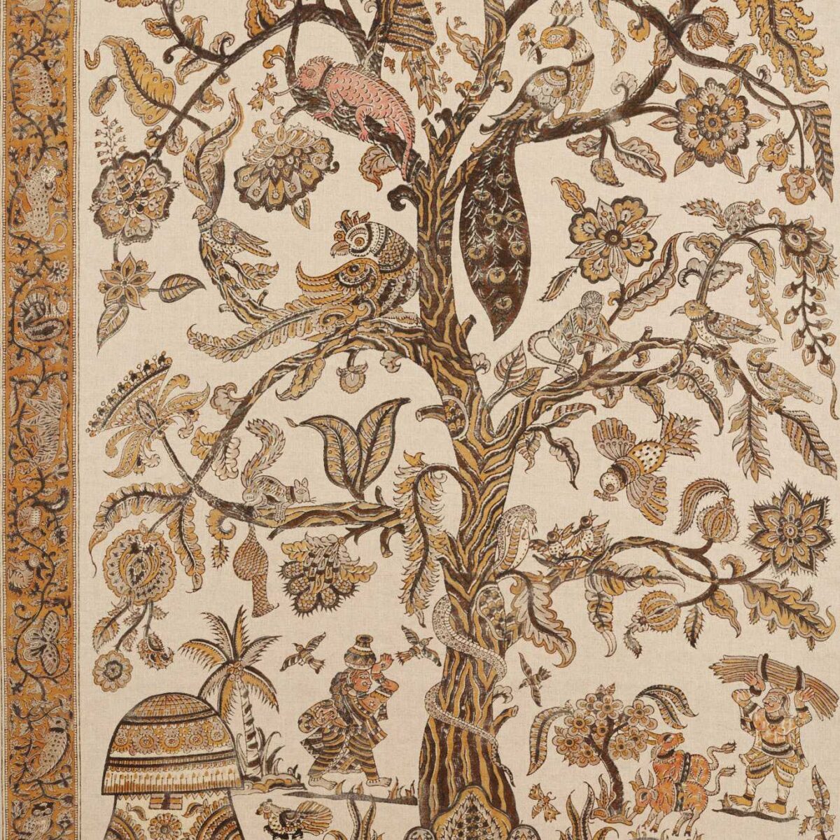 Tree of Life Fabric - Spice by brown animal linen fabric from Zoffany