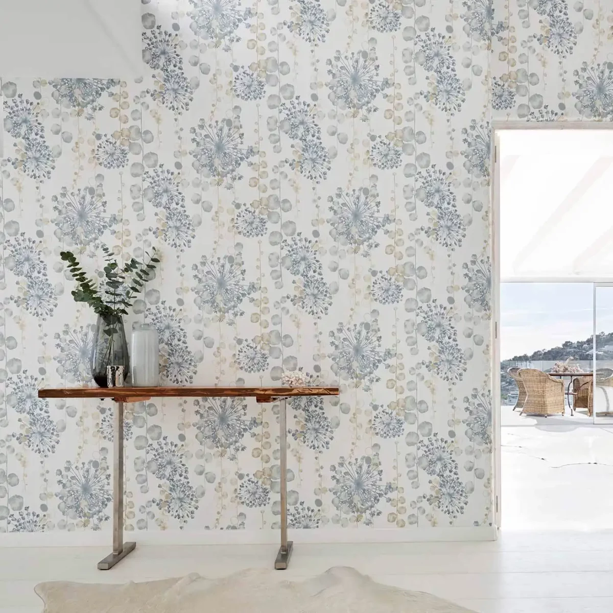 Moku Wide Width Wallpaper - Ochre / Seaspray by Moku Wide Width Wallpaper - Ochre / Seaspray from