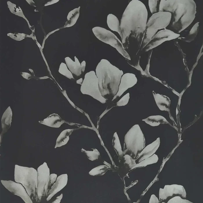 Lotus Wide Width Wallpaper - Onyx / Silver swatch