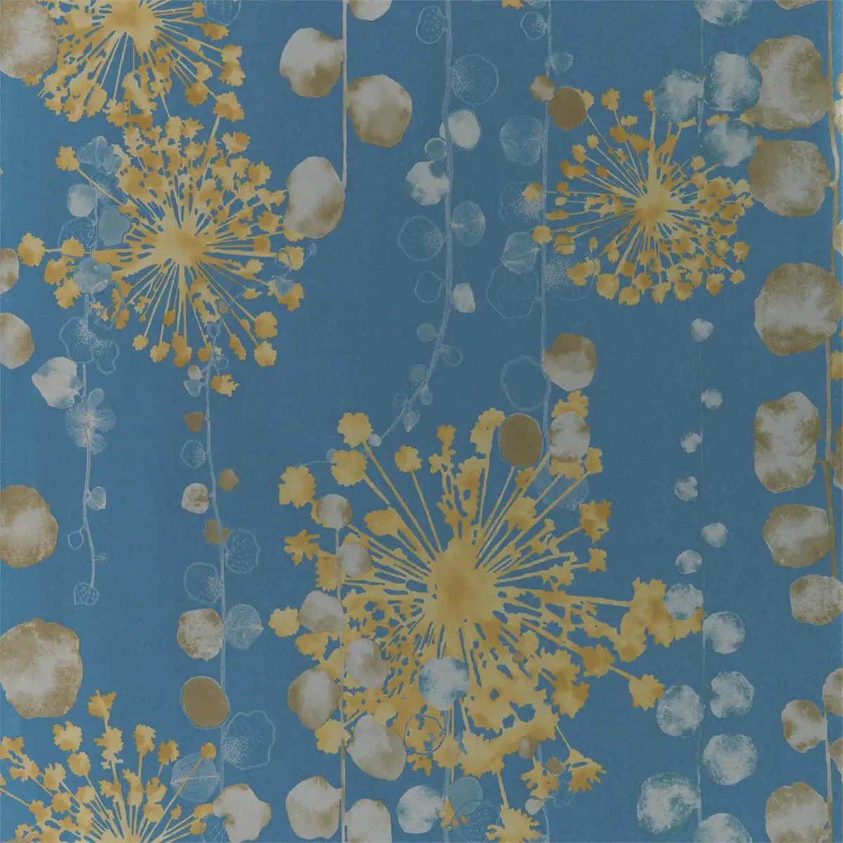 Moku Wide Width Wallpaper - Indigo / Pebble by blue botanical wallpaper from harlequin