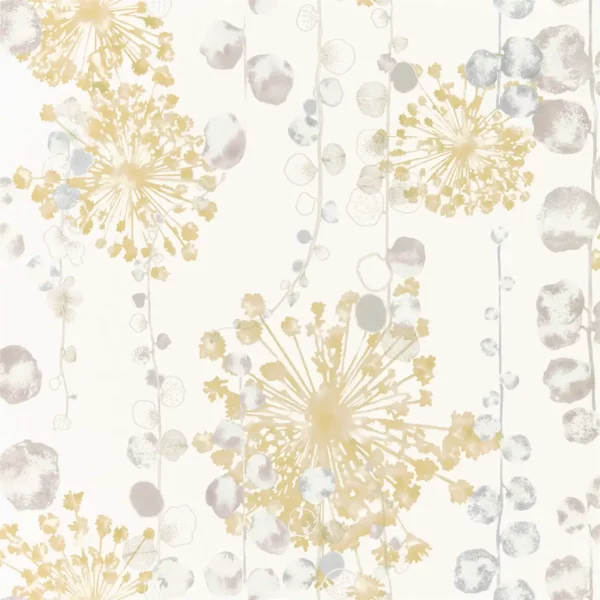 Moku Wide Width Wallpaper - Ochre / Seaspray by yellow botanical wallpaper from harlequin