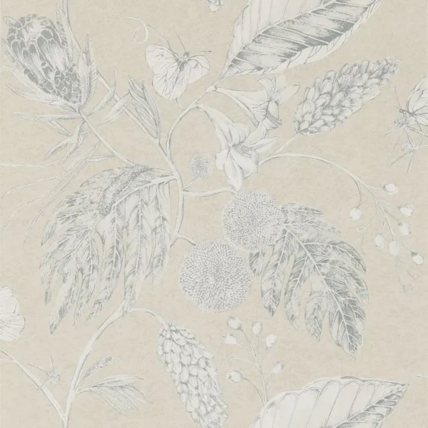 Amborella Wide Width Wallpaper - Jute by neutral botanical wallpaper from harlequin