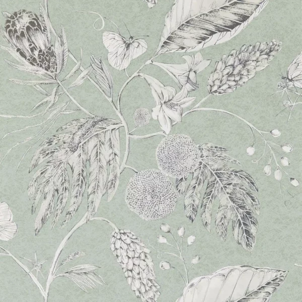 Amborella Wide Width Wallpaper - Seaglass by green botanical wallpaper from harlequin