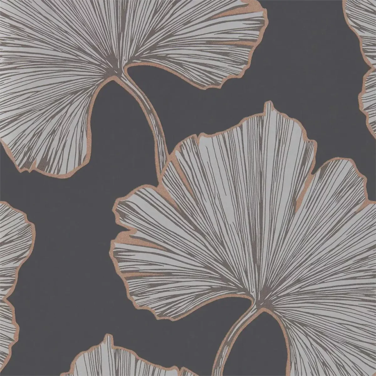 Azurea Wallpaper - Ebony / Rose Gold by black-grey botanical wallpaper from harlequin