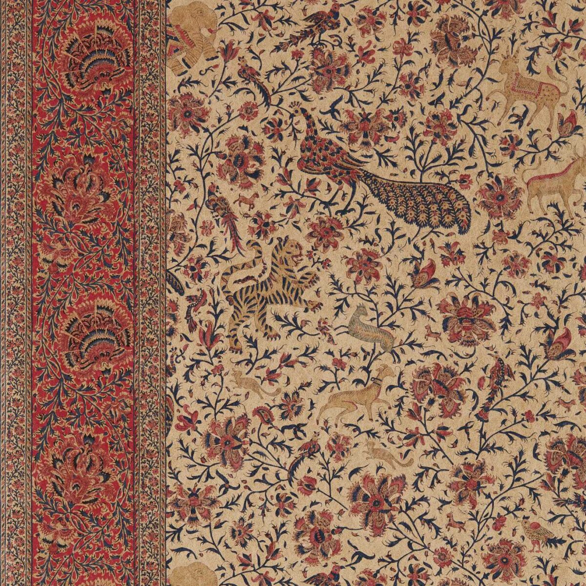 Mughal Menagerie Wallpaper - Indigo / Madder by red animal wallpaper from zoffany