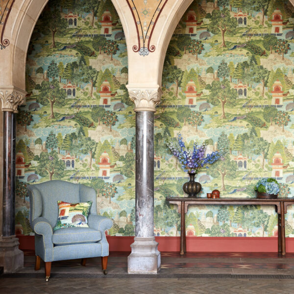 Peacock Garden Wallpaper - Green / Coral from