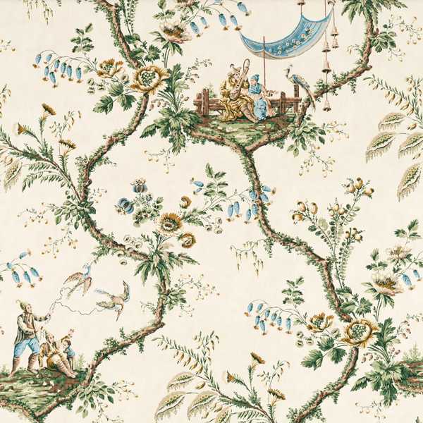 Emperors Musician Fabric - Evergreen by green misc linen fabric from Zoffany