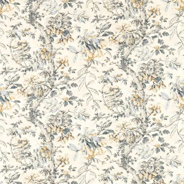Coromandel Print Fabric - Empire Grey by blue botanical linen fabric from Zoffany