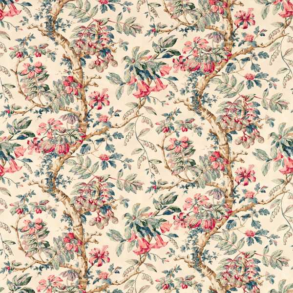 Coromandel Print Fabric - Indigo by pink botanical linen fabric from Zoffany