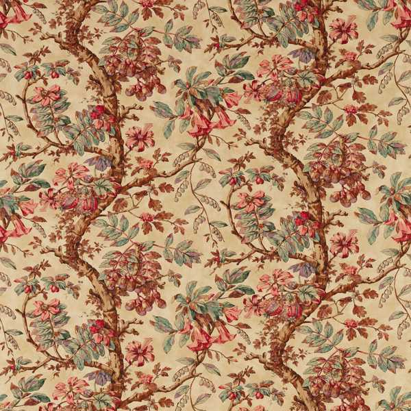 Coromandel Print Fabric - Archive by red botanical linen fabric from Zoffany