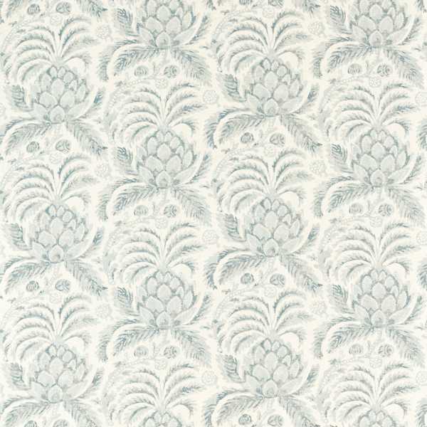 Pina de Indes Fabric - Stockholm Blue by blue botanical linen fabric from Zoffany